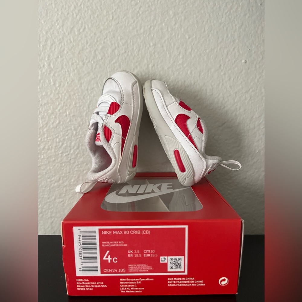 Nike crib max 90 white red shoes 4C